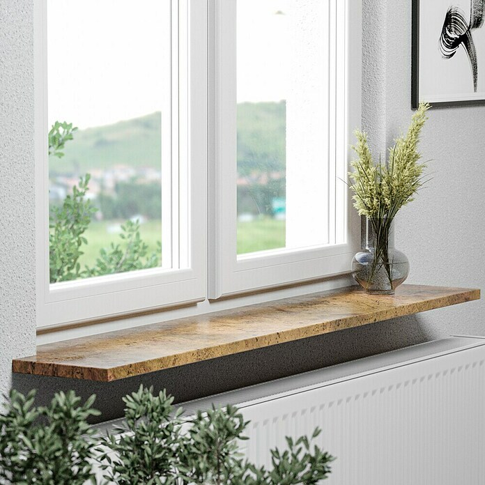 Fensterbank Jura (176 x 25 x 2 cm, Braun/Beige/Gelb, Poliert)