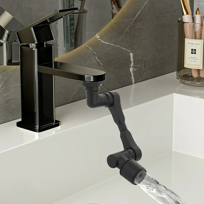 Rousseau Manguito de prolongación de tubería para grifo - Latón, Negro - Un moderno grifo negro con un caño articulado flexible, perfecto para cualquier baño.