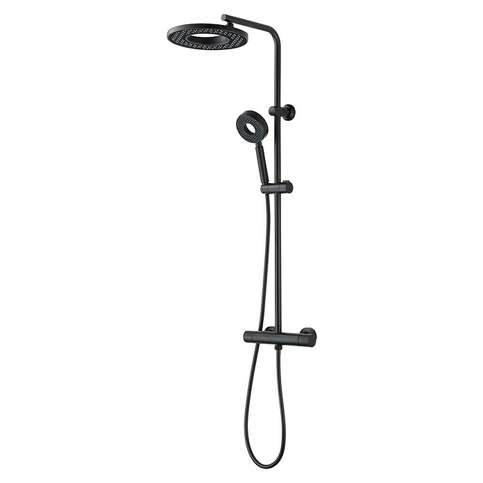 Rousseau Sistema de ducha Hoop (Con grifo termostático, Distancia entre orificios: 15 cm, Número de tipos de chorro: 1 ud., Negro) | BAUHAUS
