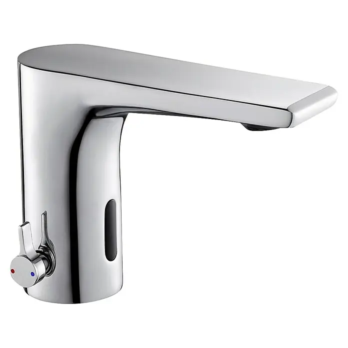 Rousseau Grifo de lavabo Infrarrojo - Altura: 13,3 cm, Cromo - Elegante grifo cromado moderno con sensor y control de temperatura para un baño con estilo.