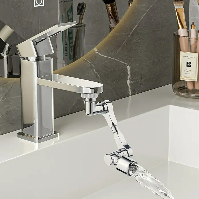 Rousseau Manguito de prolongación de tubería para grifo - Latón, Cromo - Grifo de baño cromado moderno con boquilla giratoria para un uso flexible en el baño.