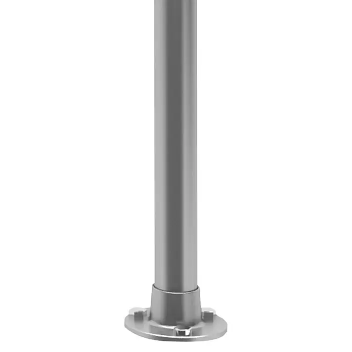 Dolle Geländer-Set PS 510 - Oberbodenmontage, Edelstahl V2A, Länge: 150 cm - Ein grauer Pfosten mit einer runden Basis, ideal für den Einsatz im Außenbereich. Der Pfosten ist schlicht und modern designt.