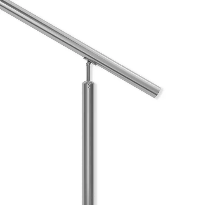 Dolle Geländer-Set PS 511 - Seitenmontage, Edelstahl V2A, Länge: 150 cm - Detailaufnahme eines Edelstahl-Handlaufs mit Halterung, ideal für moderne Treppen. Solide Konstruktion für Sicherheit und stilvolles Design.