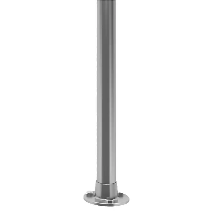 Dolle Geländer-Set PS 512 - Oberbodenmontage, Edelstahl V2A, Länge: 150 cm - Silberner Pfosten mit kreisförmigem Fuß. Ideal für Innen- und Außenanwendungen, bietet Stabilität und ein modernes Erscheinungsbild.
