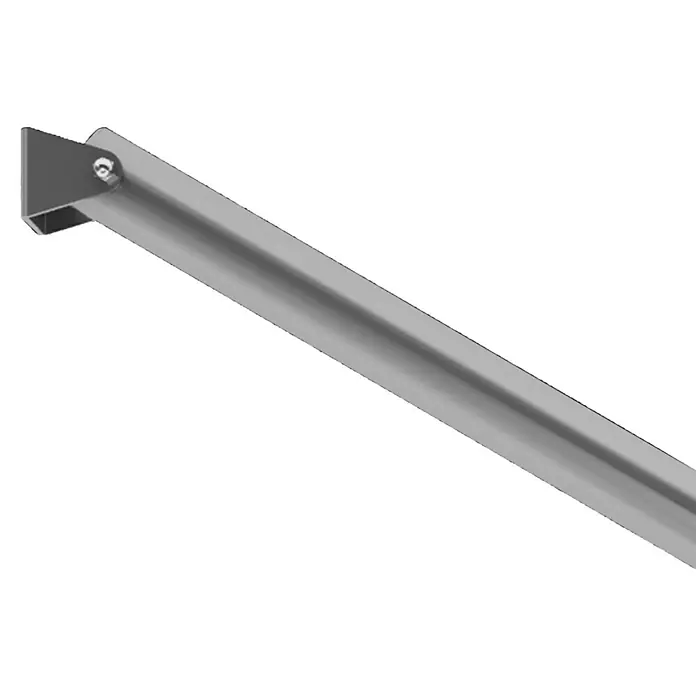 Dolle Geländer-Set PS 510 - Oberbodenmontage, Edelstahl V2A, Länge: 150 cm - Nahaufnahme einer grauen Metallschiene, die schräg verläuft und an einer Halterung befestigt ist.