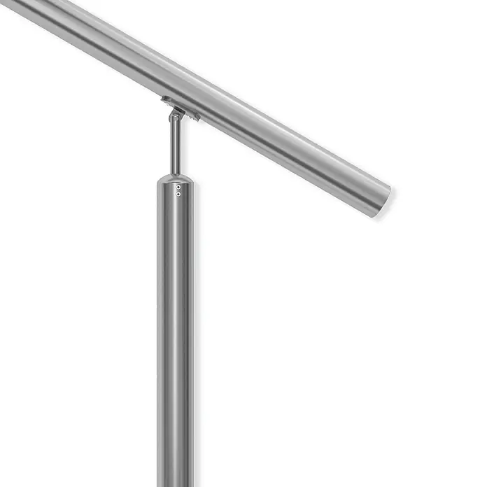 Dolle Geländer-Set PS 512 - Oberbodenmontage, Edelstahl V2A, Länge: 150 cm - Edelstahlhandlauf mit Halterung. Die elegante Konstruktion ist ideal für moderne Treppenhäuser und bietet Halt und Sicherheit.