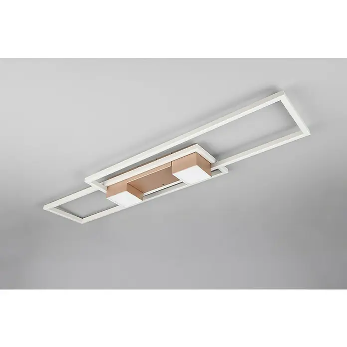 Trio Leuchten LED-Deckenleuchte Albany - 37 W, L x B x H: 100 x 28 x 8 cm, Coffee - Moderne Deckenleuchte mit geometrischem Design. Die Leuchte kombiniert rechteckige Formen in Weiß und Kupfer und integrierte LED-Leuchten für Helligkeit.