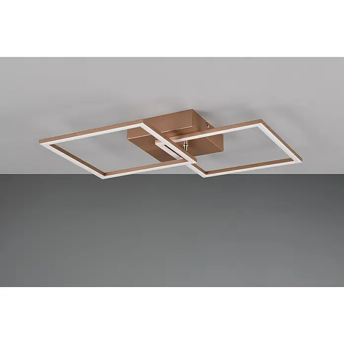 Reality Leuchten LED-Deckenleuchte Trail - 20 W, L x B x H: 60 x 35 x 7 cm, Coffee, Warmweiß - Moderne Deckenleuchte mit quadratischen, roségoldfarbenen Rahmen und integriertem LED-Licht für eine stilvolle Beleuchtung.