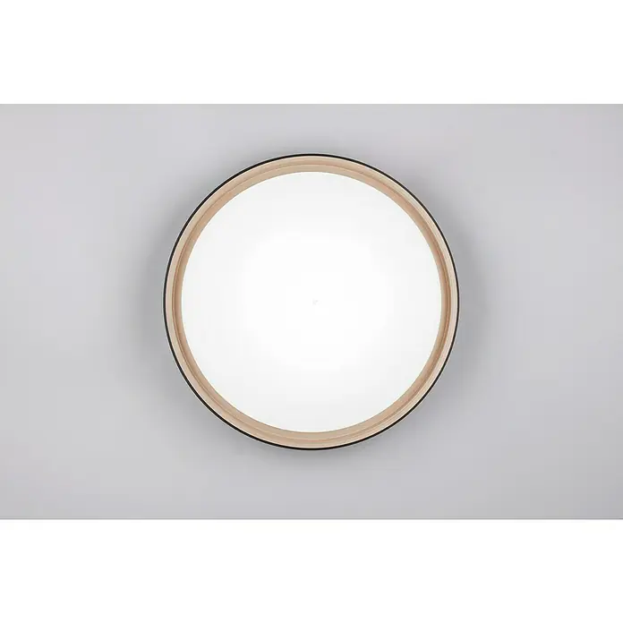 Reality Leuchten LED-Deckenleuchte rund Felis - 24 W, Ø x H: 40 x 7,5 cm, Schwarz/Gold - Runder Spiegel mit Holzrahmen und dünnem schwarzem Rand, der eine moderne und elegante Note verleiht. Perfekt für jeden Raum.