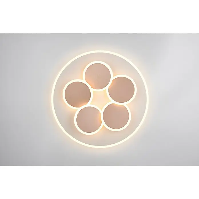 Trio Leuchten LED-Deckenleuchte rund - 35 W, Ø x H: 49 x 7,5 cm, Warm grey, Warmweiß - Eine moderne Deckenleuchte mit fünf Kreisen in einer Blütenform, umgeben von einem hellen LED-Ring. Das Licht sorgt für eine elegante Atmosphäre.