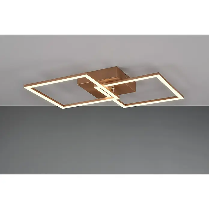 Reality Leuchten LED-Deckenleuchte Trail - 20 W, L x B x H: 60 x 35 x 7 cm, Coffee, Warmweiß - Moderne Deckenleuchte mit verschlungenen, quadratischen LED-Rahmen in Kupferoptik, die ein warmes, einladendes Licht verbreitet.