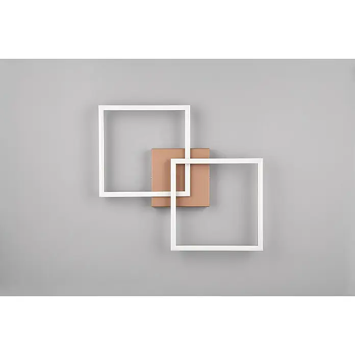 Reality Leuchten LED-Deckenleuchte Trail - 20 W, L x B x H: 60 x 35 x 7 cm, Coffee, Warmweiß - Moderne Wandleuchte mit zwei weißen, quadratischen Rahmen und einer quadratischen Basis in Roségold. Elegantes Design für Ihr Zuhause.