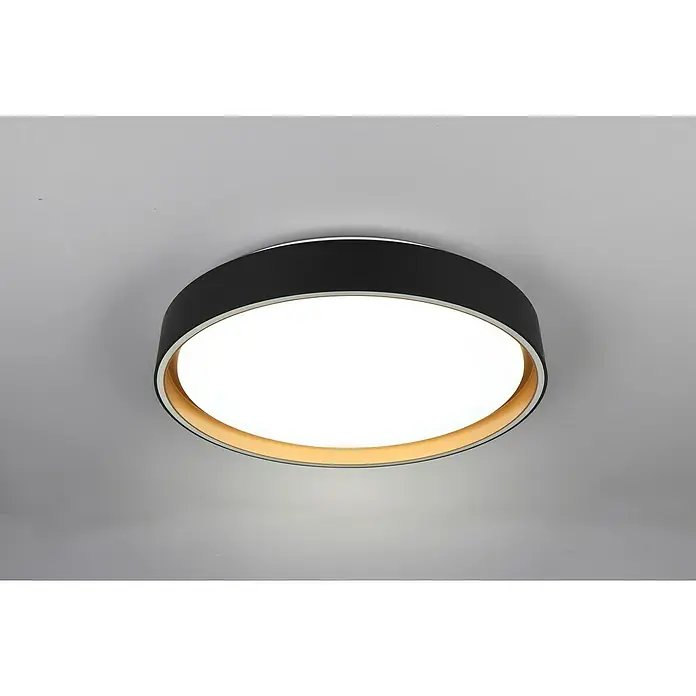 Reality Leuchten LED-Deckenleuchte rund Felis - 24 W, Ø x H: 40 x 7,5 cm, Schwarz/Gold - Moderne LED-Deckenleuchte mit schwarzem Rand und warmweißem Licht für stilvolle Beleuchtung in jedem Raum.