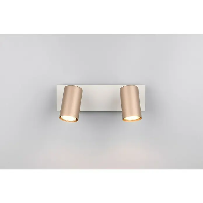 Trio Leuchten Marley Deckenstrahler - 35 W, L x B x H: 9 x 30 x 15 cm, Coffee, GU10 - Wandleuchte mit zwei goldenen Strahlern auf weißem Sockel, die ein modernes und elegantes Lichtdesign bietet.