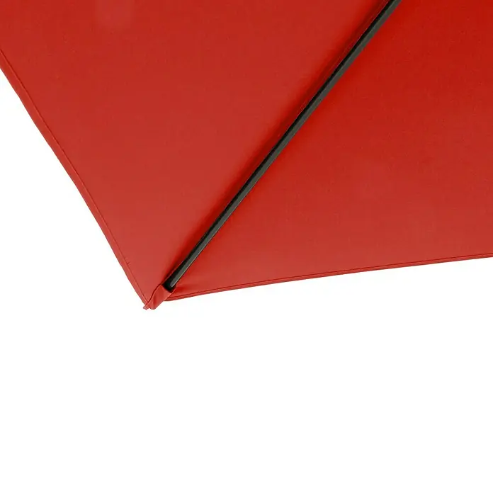 Sunfun Ampelschirm Toscana - Chili, Bespannungsmaß (L x B): 200 x 250 cm - Nahaufnahme eines roten Sonnenschirms mit schwarzer Strebe, ideal für sonnige Tage im Freien.