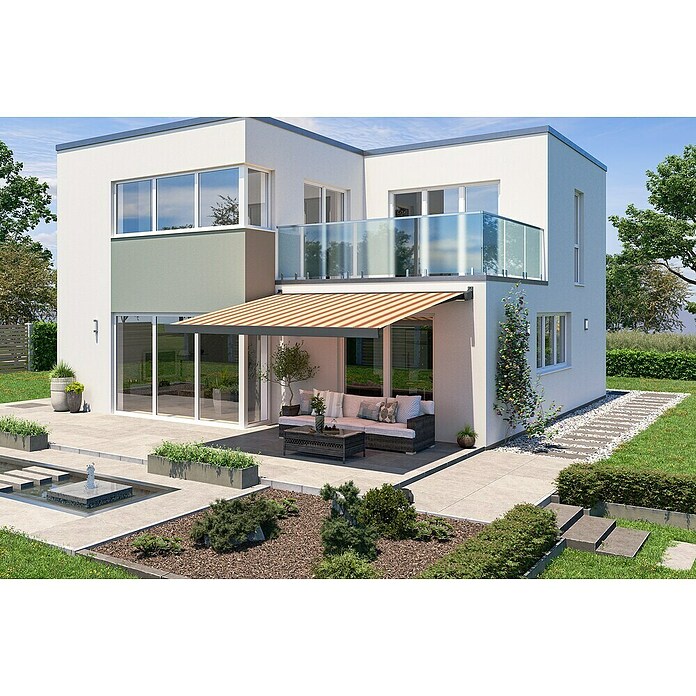 Solid Elements Vollkassettenmarkise Solid-X-Compact 8430 (Beige/Rot, Farbe Gestell: Anthrazitgrau, Breite: 5,5 m, Ausfall: 2,5 m) | BAUHAUS