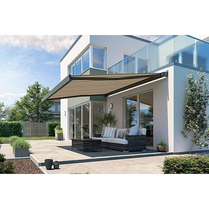 Solid Elements Vollkassettenmarkise Solid-X-Compact 320715 (Beige/Braun, Farbe Gestell: Anthrazitgrau, Breite: 5,5 m, Ausfall: 3 m) | BAUHAUS