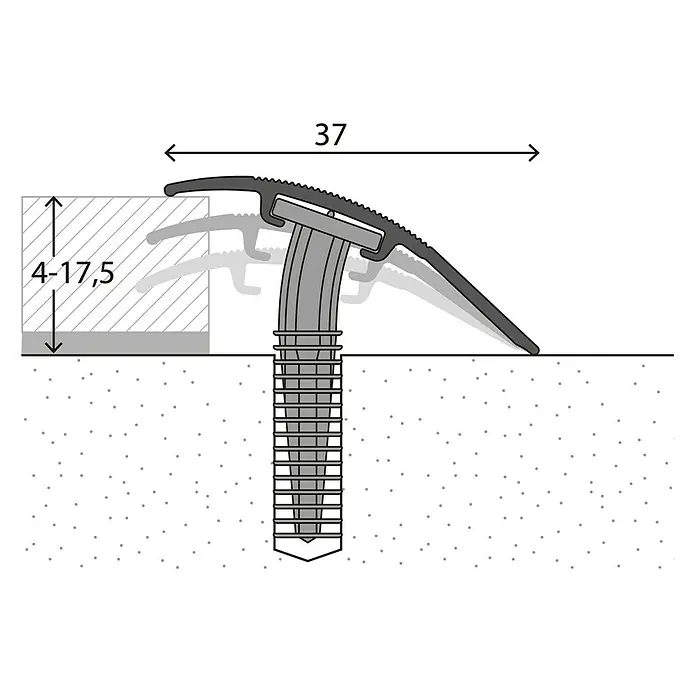 LOGOCLIC Anpassprofil 205 - Buche, 0,9 m x 37 mm, Montageart: Schrauben - Abbildung eines Übergangsprofils mit einer Höhe von 4-17,5 mm und einer Breite von 37 mm zur Verbindung zweier Bodenbeläge.