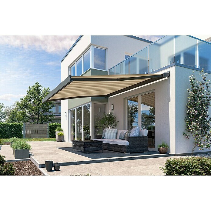 Solid Elements Vollkassettenmarkise Solid-X-Compact S-2238 (Hellbeige/Beige, Farbe Gestell: Anthrazitgrau, Breite: 2,5 m, Ausfall: 1,5 m) | BAUHAUS