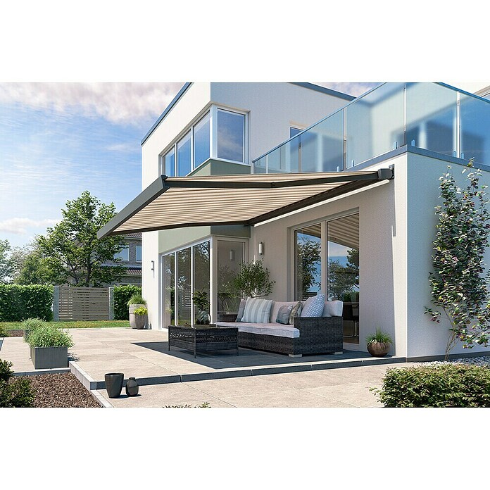 Solid Elements Vollkassettenmarkise Solid-X-Compact 6171 (Braun/Beige, Farbe Gestell: Anthrazitgrau, Breite: 5 m, Ausfall: 2 m) | BAUHAUS