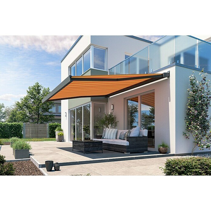 Solid Elements Vollkassettenmarkise Solid-X-Compact 320180 (Gelb/Orange, Farbe Gestell: Anthrazitgrau, Breite: 3 m, Ausfall: 2 m) | BAUHAUS