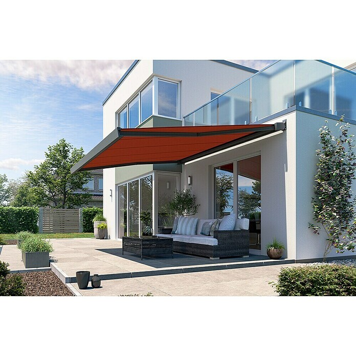 Solid Elements Vollkassettenmarkise Solid-X-Compact S-2209 (Rot, Farbe Gestell: Anthrazitgrau, Breite: 5,5 m, Ausfall: 3 m) | BAUHAUS