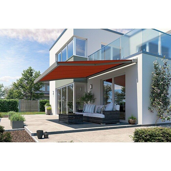 Solid Elements Vollkassettenmarkise Solid-X-Compact S-2209 (Rot, Farbe Gestell: Graualuminium, Breite: 6 m, Ausfall: 3 m) | BAUHAUS