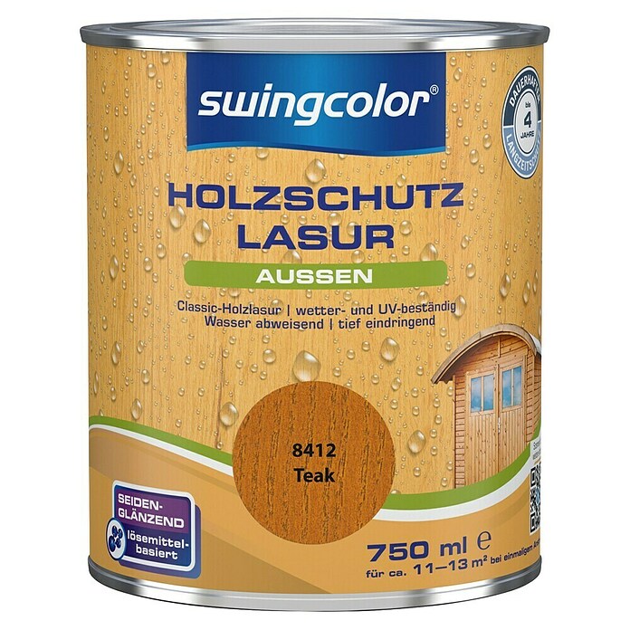 swingcolor Holzschutzlasur (Teak, 750 ml, Seidenmatt, Lösemittelbasiert)