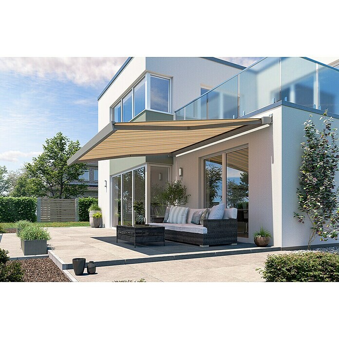 Solid Elements Vollkassettenmarkise Solid-X-Compact 6292 (Gelb/Grau, Farbe Gestell: Graualuminium, Breite: 3,5 m, Ausfall: 2 m) | BAUHAUS