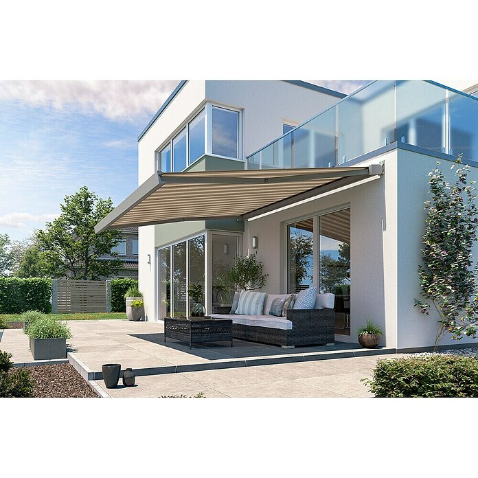 Solid Elements Vollkassettenmarkise Solid-X-Compact 320715 (Beige/Braun, Farbe Gestell: Graualuminium, Breite: 6 m, Ausfall: 2,5 m) | BAUHAUS