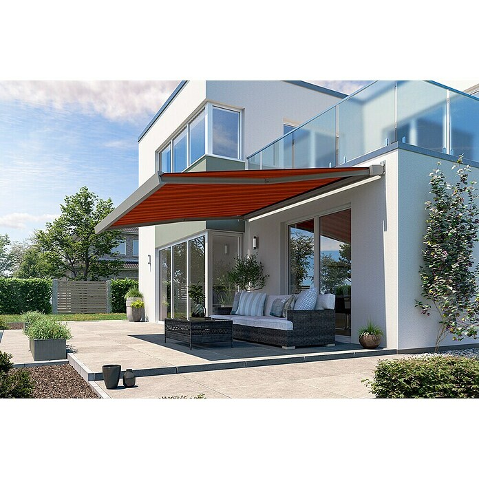 Solid Elements Vollkassettenmarkise Solid-X-Compact D035 (Rot/Bordeaux, Farbe Gestell: Graualuminium, Breite: 2,5 m, Ausfall: 1,5 m) | BAUHAUS