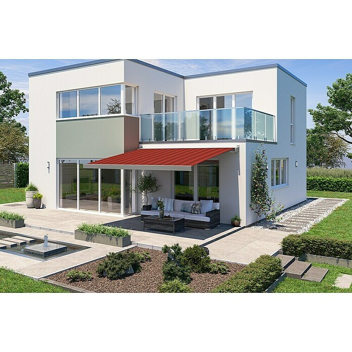 Solid Elements Vollkassettenmarkise Solid-X-Compact D035 (Rot/Bordeaux, Farbe Gestell: Graualuminium, Breite: 2,5 m, Ausfall: 1,5 m) | BAUHAUS
