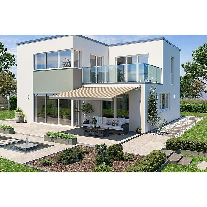 Solid Elements Vollkassettenmarkise Solid-X-Compact 320715 (Beige/Braun, Farbe Gestell: Graualuminium, Breite: 6 m, Ausfall: 2,5 m) | BAUHAUS