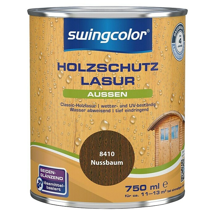 swingcolor Holzschutzlasur (Nussbaum, 750 ml, Seidenmatt, Lösemittelbasiert)