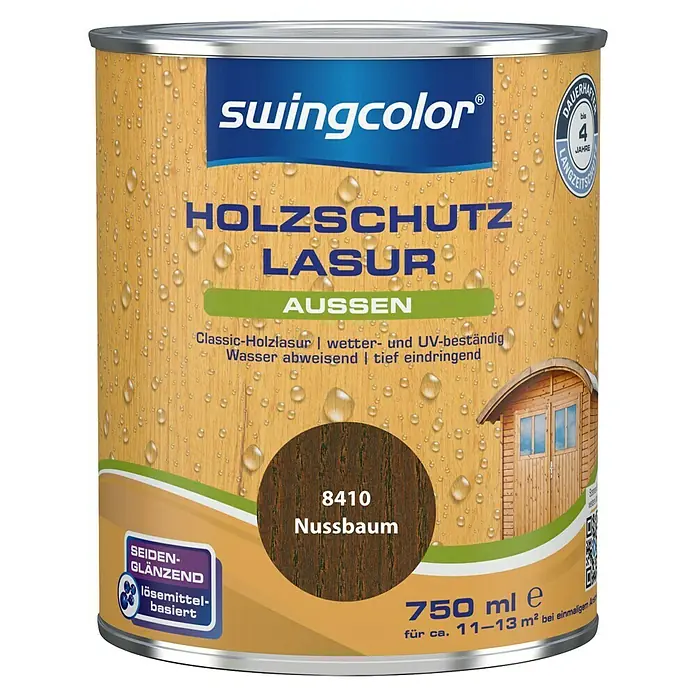 swingcolor Holzlasur - Nussbaum, 750 ml, Seidenglänzend, Lösemittelbasiert - Dose Holzschutzlasur "Nussbaum" von Swingcolor, ideal für den Außenbereich, schützt und verschönert Holzoberflächen dauerhaft.