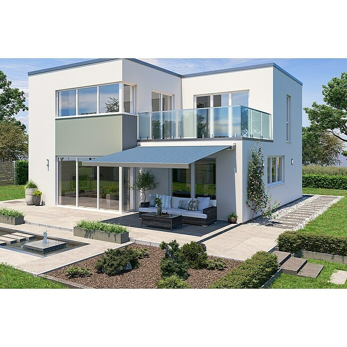 Solid Elements Vollkassettenmarkise Solid-X-Compact 320916 (Blau/Schwarz, Farbe Gestell: Graualuminium, Breite: 3 m, Ausfall: 2 m) | BAUHAUS