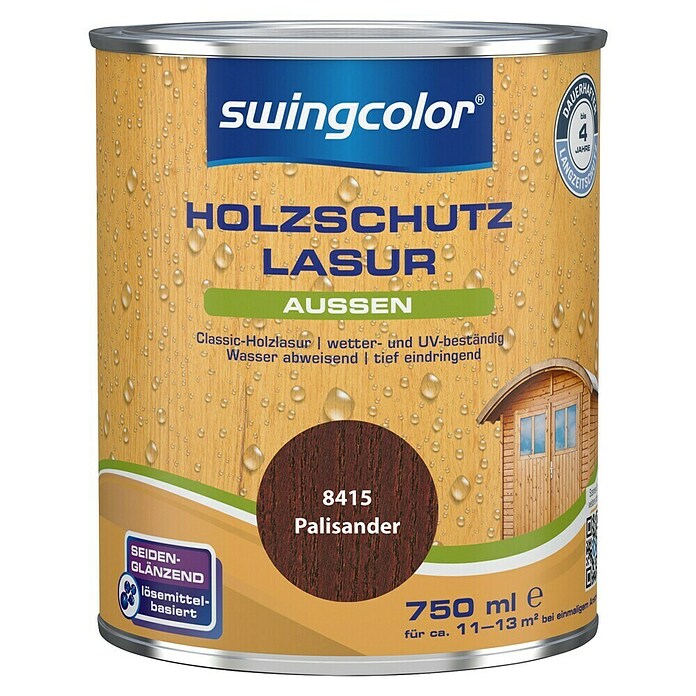 swingcolor Holzschutzlasur (Palisander, 750 ml, Seidenmatt, Lösemittelbasiert)