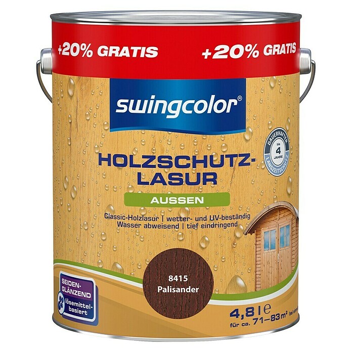 swingcolor Holzschutzlasur (Palisander, 4,8 l, Seidenmatt, Lösemittelbasiert)