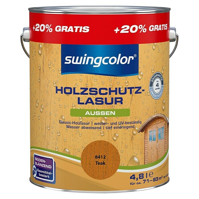 swingcolor Holzschutzlasur (Teak, 4,8 l, Seidenmatt, Lösemittelbasiert)