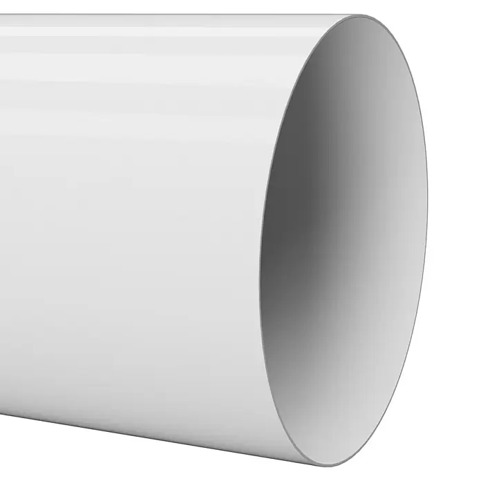 Marley Fallrohr - Nennweite: 105 mm, Länge: 100 cm, Kunststoff, Weiß - Aufnahme eines weißen Rohres. Das Rohr ist zylindrisch und hat eine glatte Oberfläche. Es liegt auf einem schwarzen Untergrund.