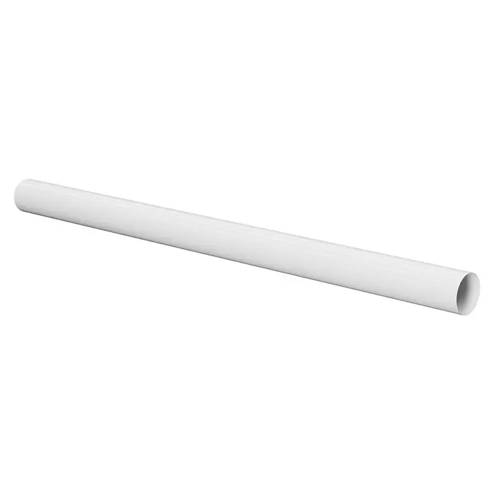 Marley Fallrohr - Nennweite: 75 mm, Länge: 250 cm, Kunststoff, Weiß - Abbildung eines einzelnen weißen PVC-Rohres, das häufig für Sanitär- und Bauanwendungen verwendet wird. Das Rohr ist lang und zylindrisch.
