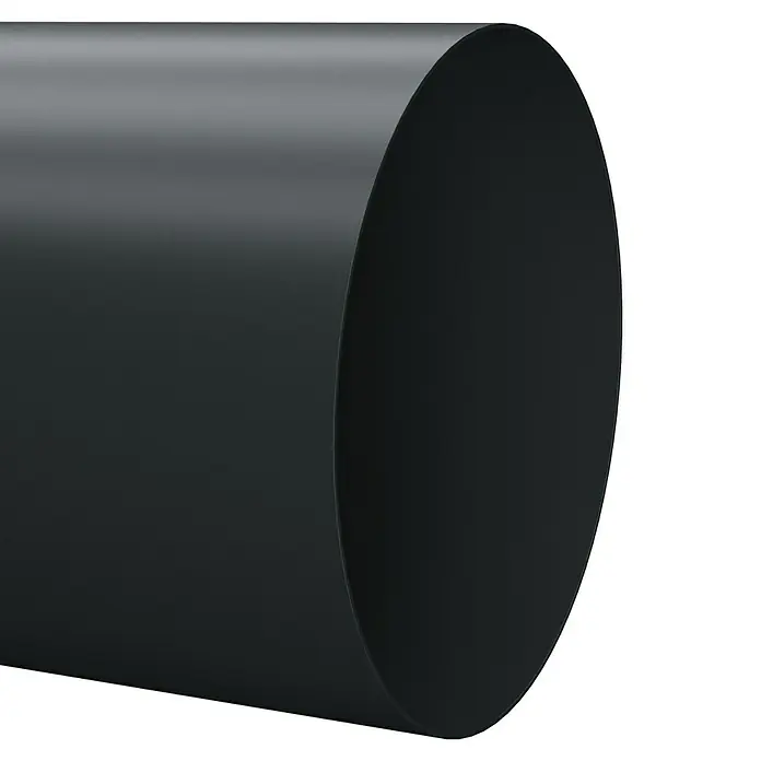 Marley Fallrohr - Nennweite: 105 mm, Länge: 300 cm, Kunststoff, Anthrazit - Nahaufnahme eines glänzenden schwarzen Rohres, das einen modernen und industriellen Charme ausstrahlt.