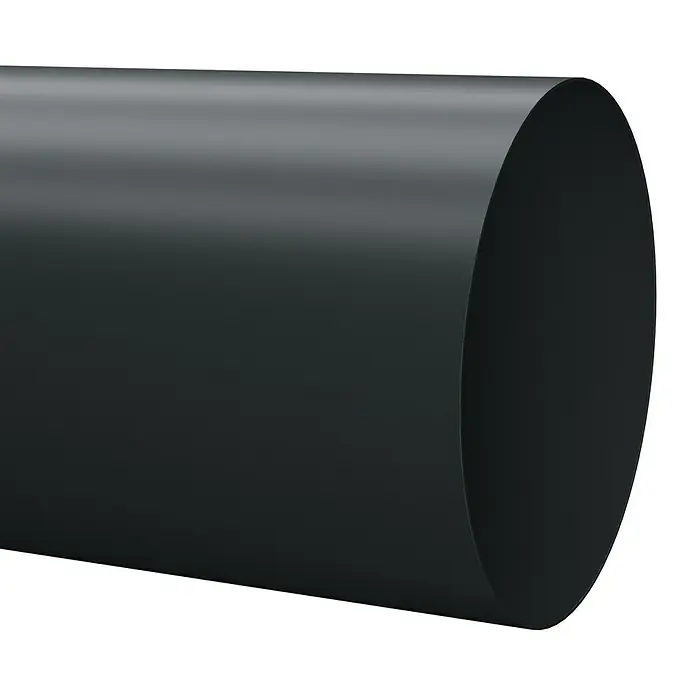Marley Fallrohr - Nennweite: 105 mm, Länge: 100 cm, Kunststoff, Anthrazit - Nahaufnahme eines glatten, grauen Kunststoffrohrs, ideal für Sanitäranwendungen, auf schwarzem Hintergrund präsentiert.