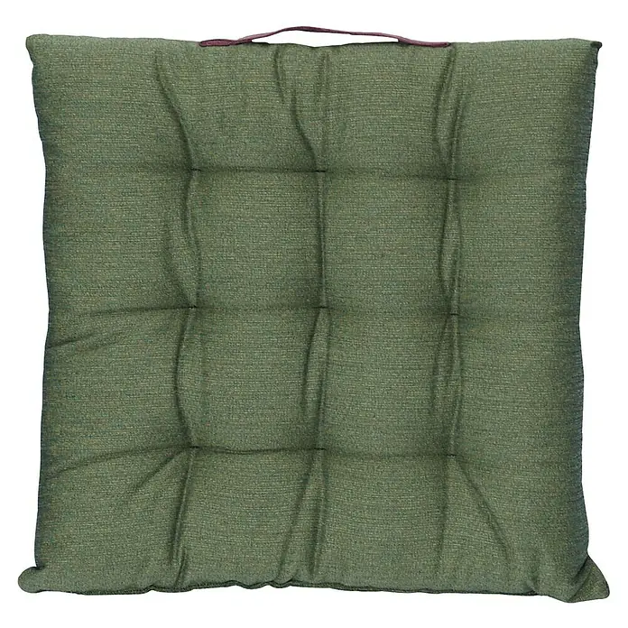 Sunfun Sitzkissen Joris - Grün, L x B x H: 40 x 40 x 6 cm, 100% Polyester - Grünes Sitzkissen mit Knöpfen und Trageschlaufe. Das quadratische Kissen ist ideal für Stühle und Bänke, um Komfort zu erhöhen.