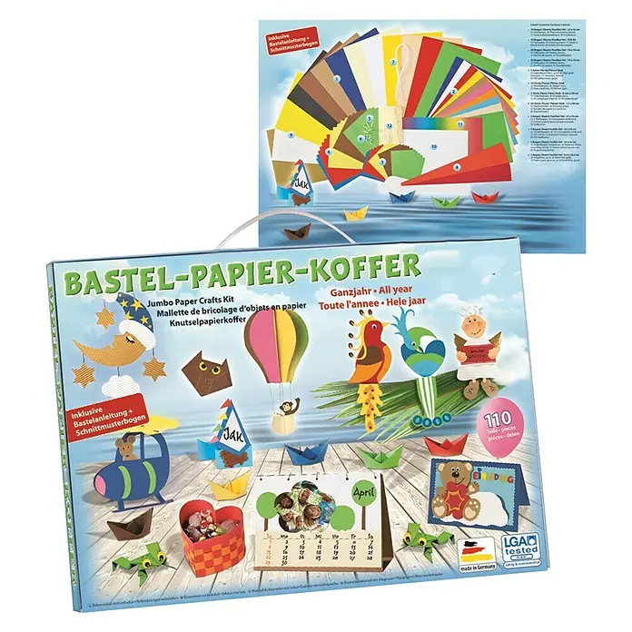 Glorex Bastel-Set Bastel-Papier-Koffer - 110 -tlg. - Bastel-Papier-Koffer: Ein Jumbo Papier-Bastelset mit Anleitungen und Schnittmusterbogen. Ideal für kreative Bastelprojekte das ganze Jahr über.