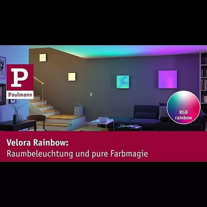 Paulmann LED-Panel Velora Rainbow - 16 W, L x B x H: 29,5 x 29,5 x 6,4 cm, Schwarz, RGBW - Velora Rainbow - fr spektakulre Farbeffekte und helle Grundbeleuchtung