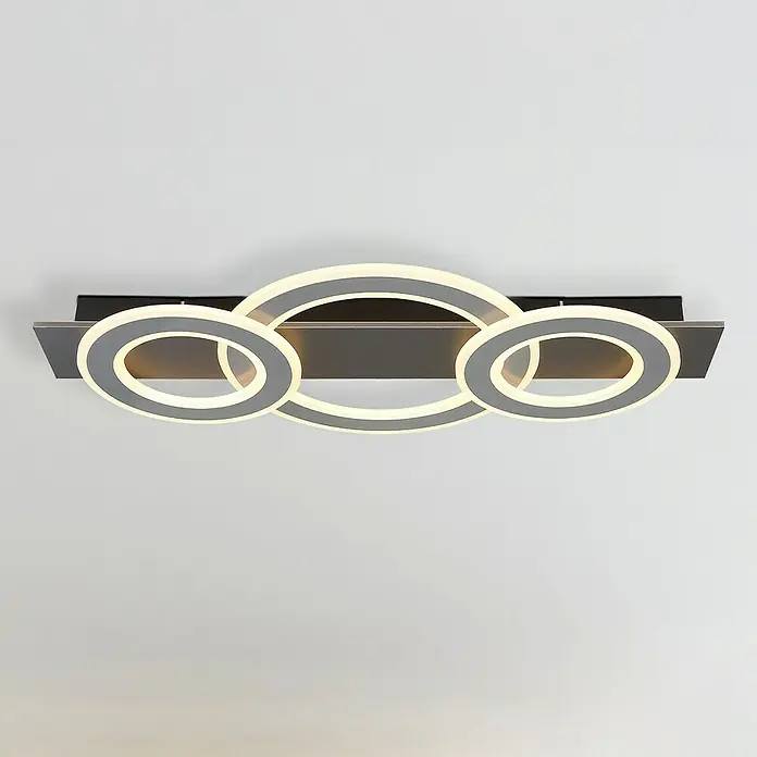 Globo LED-Deckenleuchte Jayden - 50 W, L x B x H: 73 x 35 x 7 cm, Anthrazit, Warmweiß - Moderne Deckenleuchte mit drei kreisförmigen LED-Leuchten auf einer rechteckigen Basis. Elegantes Design für stilvolle Beleuchtung im Raum.