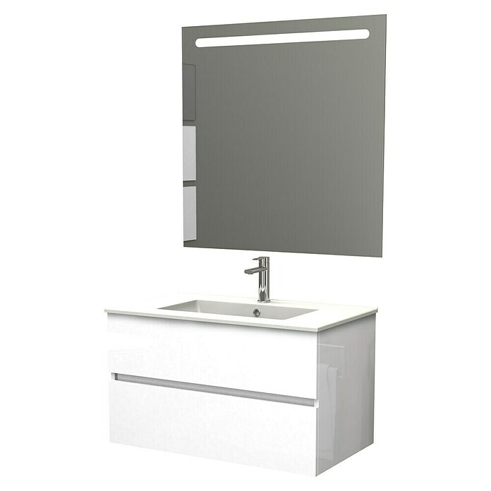Conjunto de mueble de baño Italo (Ancho total del mueble de baño: 80 cm, Blanco, Brillante) | BAUHAUS