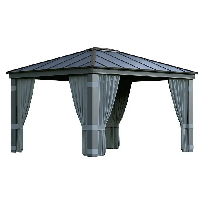 Palram – Canopia Pared lateral de pérgola Dallas - An x Al: 430 x 212 cm, Específico para: Cenador Dallas, Gris - Un elegante cenador con cortinas crea un espacio sombreado para relajarse. La estructura metálica y el techo protegen del sol.