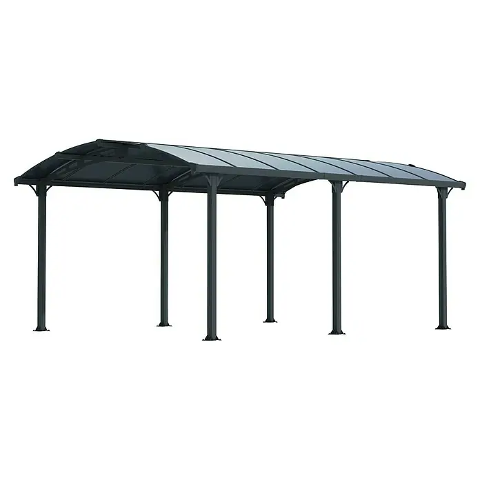 Palram – Canopia Pérgola estándar Tucson - An x Pr: 360 x 500 cm, Color del armazón: Antracita, Aluminio - Pérgola gris con techo curvo y pilares robustos, ideal para jardines o patios. Un complemento elegante para cualquier espacio exterior.